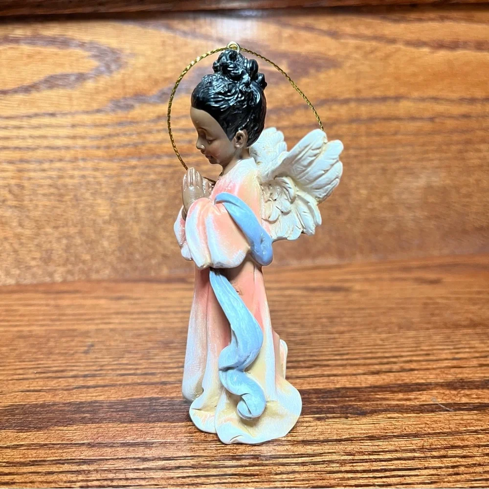 African American Girl Praying Hands Pink Holiday Christmas Tree Ornament